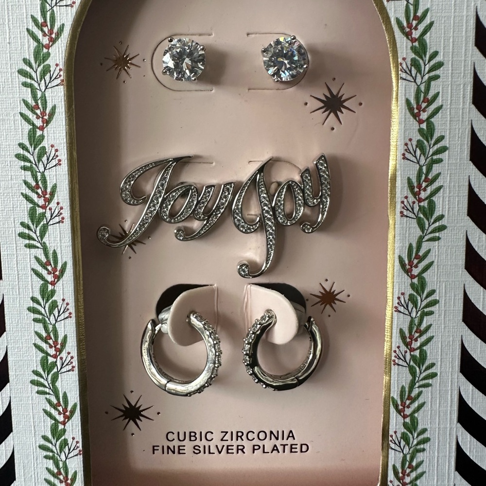 🆕Silver PlatedCubic Zirconia Set of 3 Earrings